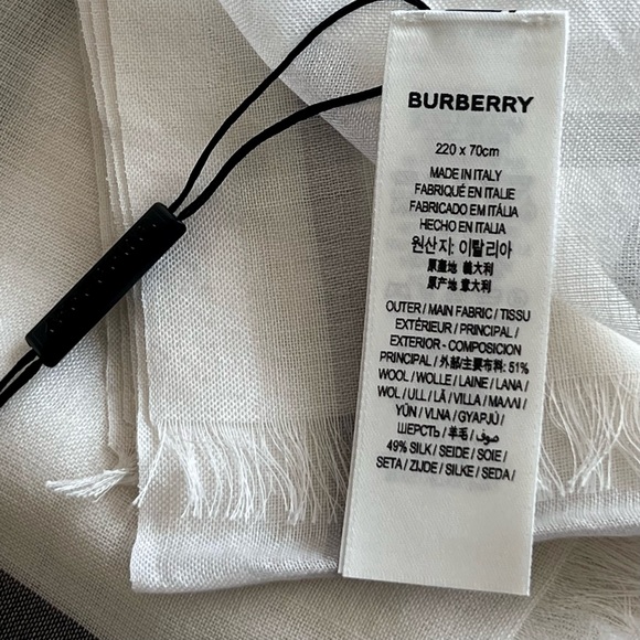 Burberry Giant Check Gauze Scarf in White Light Grey - Picture 8 of 9